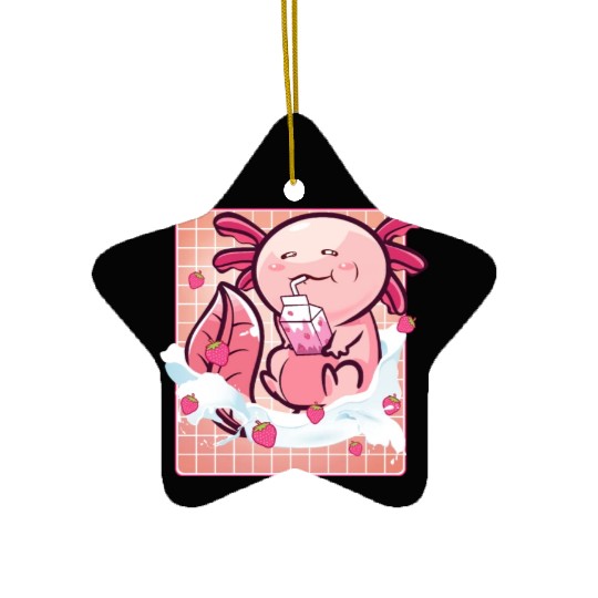 Kawaii Axolotl Strawberry Milk Shake Funny Sushi Ceramic Ornaments