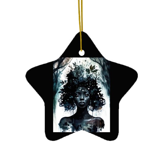 Black Nature Goddess - African American, Woodland Ceramic Ornaments