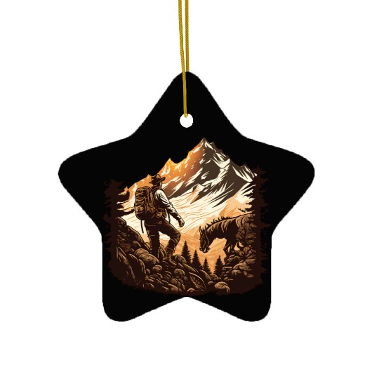 walking in mountains Ceramic Ornaments