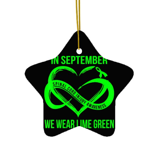 In September We Wear Lime Green Spinal Cord Injury Ceramic Ornaments