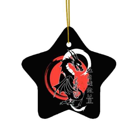 Black dragon, red moon Ceramic Ornaments