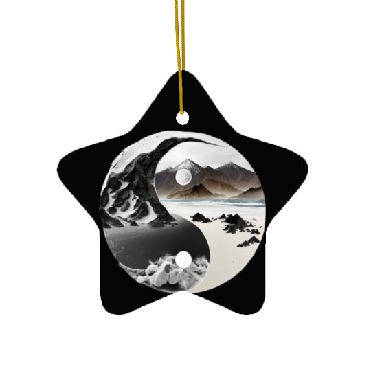 Ying Yang - mountains - beach Ceramic Ornaments