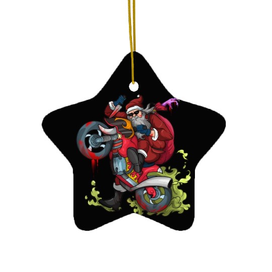 Zombie Biker Santa Motorcycle Christmas Ceramic Ornaments