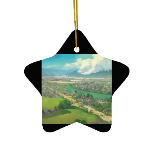 Vilage with River Ceramic Ornaments