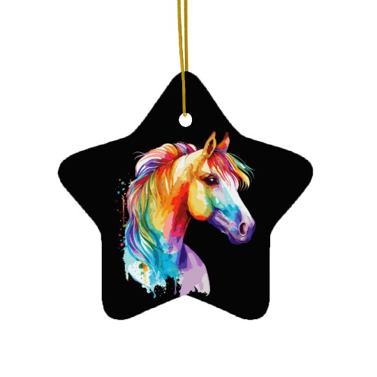 Watercolor Horse Pony Colorful Pet Ponys Lover Ceramic Ornaments