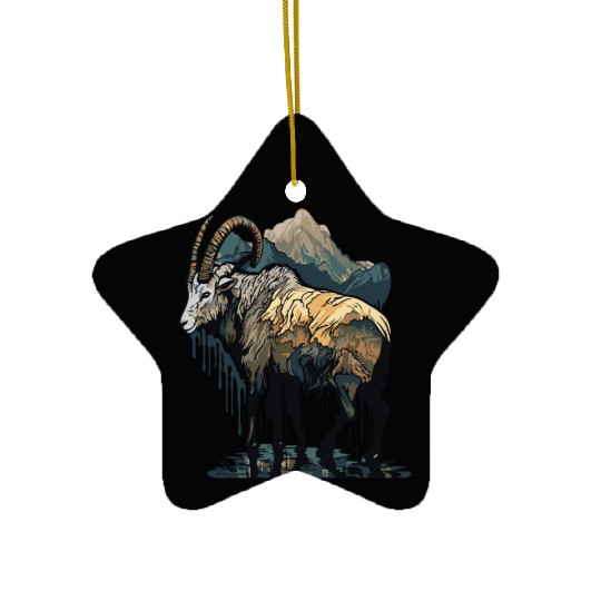 a mountain goat lives in the mountains Ceramic Ornaments