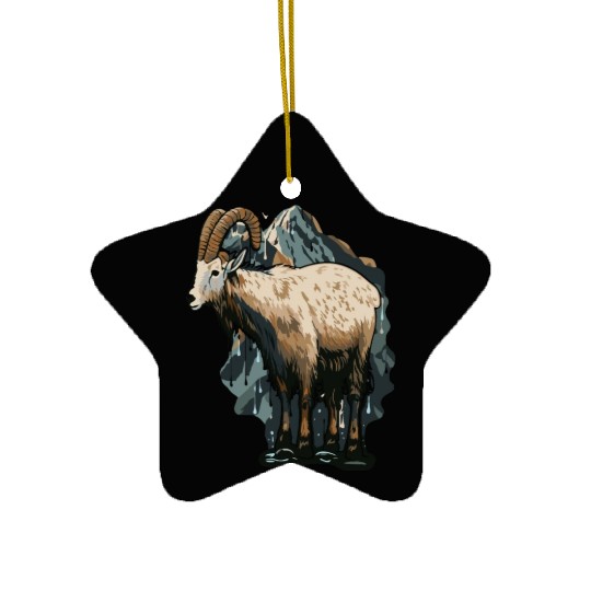a mountain goat lives in the mountains Ceramic Ornaments