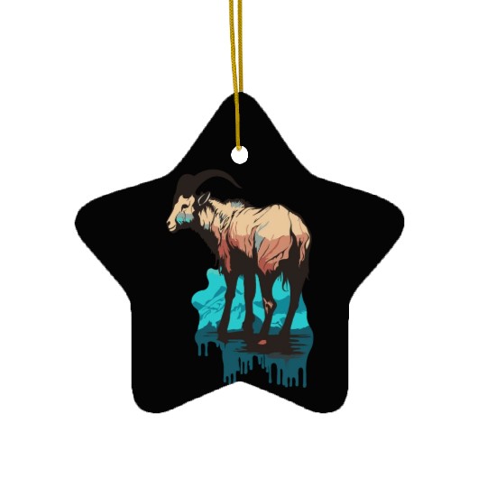 a mountain goat lives in the mountains Ceramic Ornaments