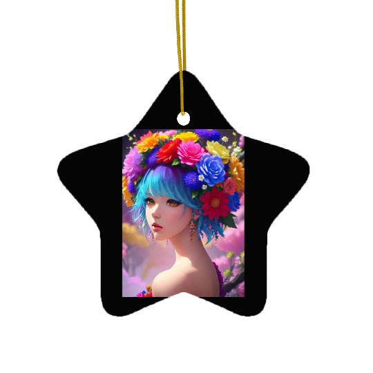 Spring Girl with a bouqet of flowers garland #21 Ceramic Ornaments