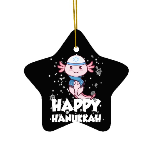 Happy Hanukkah Axolotl Kawaii Cute Axolotl Lover Ceramic Ornaments