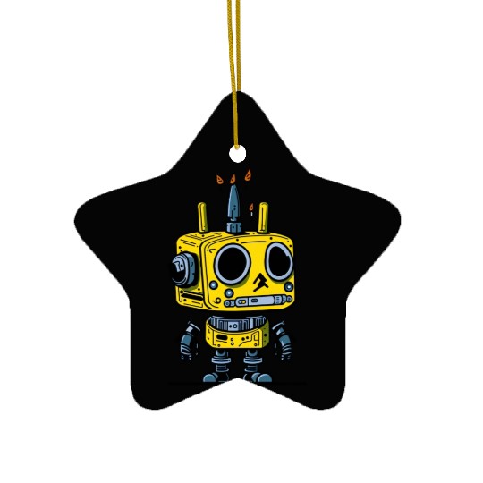 Retro Vintage Yellow Robot Ceramic Ornaments