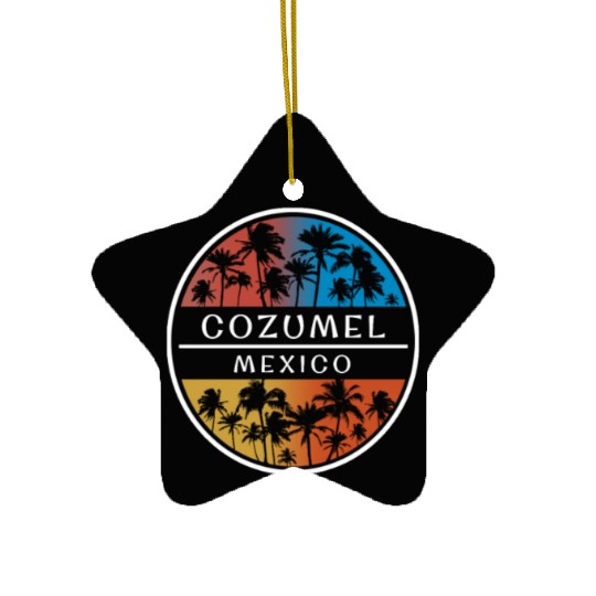 Cozumel Mexico Stylish Vacation Souvenir Palm Tree Ceramic Ornaments
