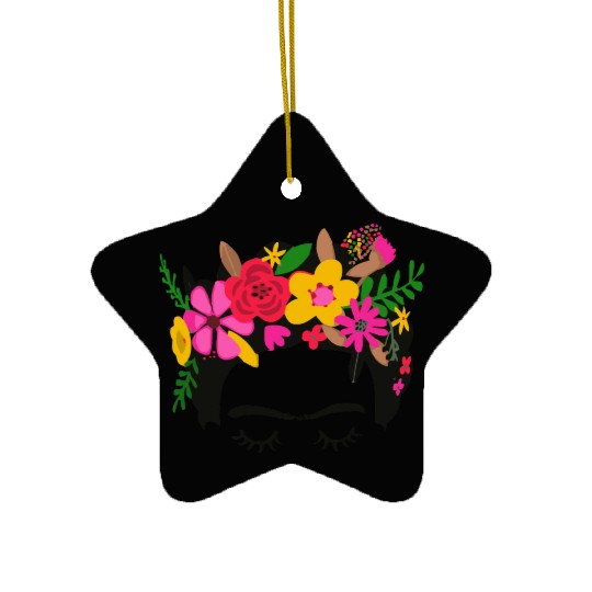Frida Kahlo Illustration Floral Boho Style Mexican Ceramic Ornaments