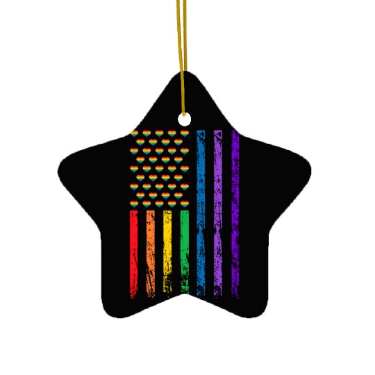 American Flag Rainbow Heart Decor LGBT Pride Month Ceramic Ornaments