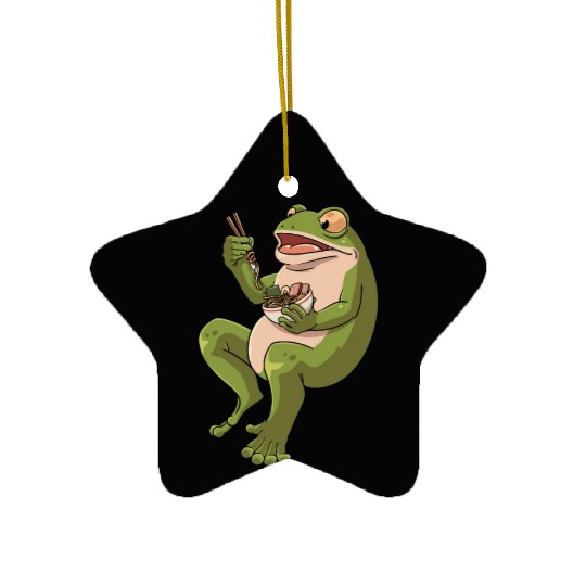 Toad Frog eating Ramen Soup Design for a Frog Ceramic Ornaments