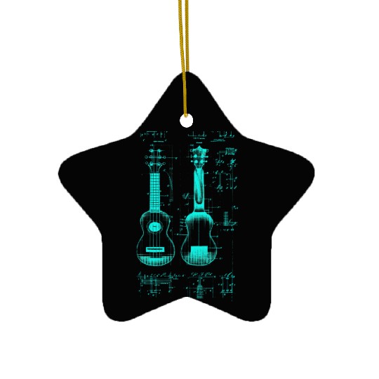 Ukulele Leonardo Da Vinci Sketch Blueprint Ceramic Ornaments