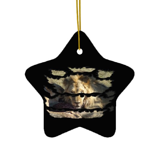 Ripped Wildlife Lion Stare Ceramic Ornaments