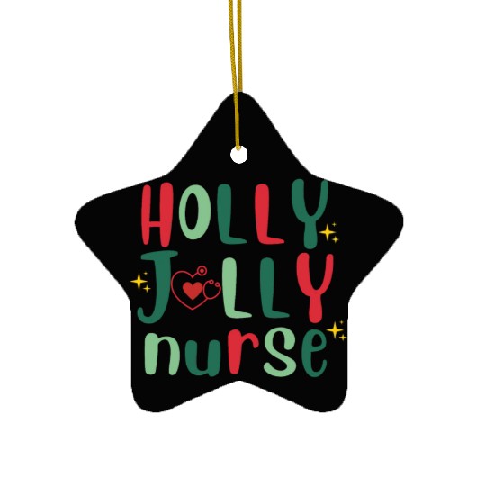 HOLLY JOLLY NURSE4 Ceramic Ornaments