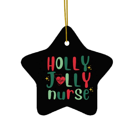 HOLLY JOLLY NURSE Ceramic Ornaments