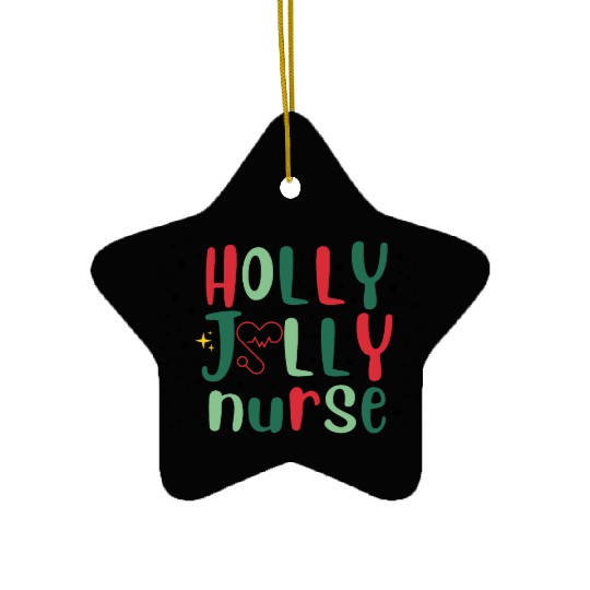 HOLLY JOLLY NURSE Ceramic Ornaments