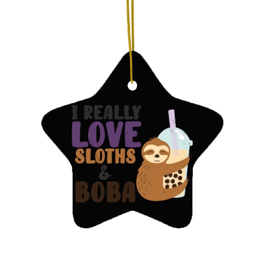 Cute Lazy Sloth Boba Tea Sweet Bubble Tea Ceramic Ornaments