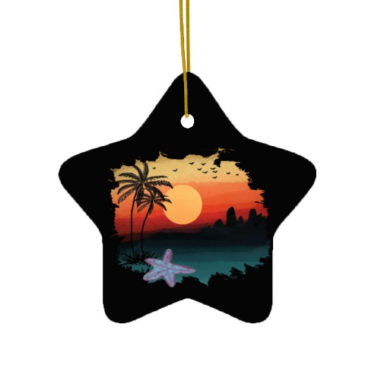 Beach Sunset Watercolor Design Sublimation Art 1 Ceramic Ornaments