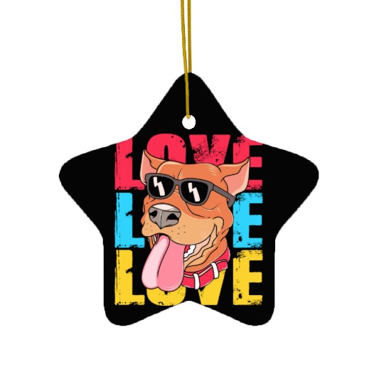 Pit Bull Dog Wearing Sunglasses I Love My Pitbull Ceramic Ornaments