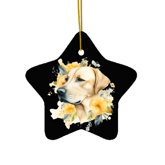 Yellow Lab Dog Watercolor Floral Ceramic Ornaments