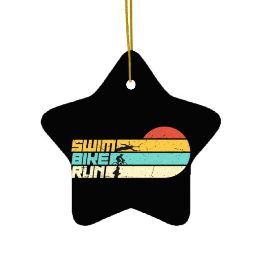 Triathlon Swim Bike Run Retro Training Triathletes Ceramic Ornaments