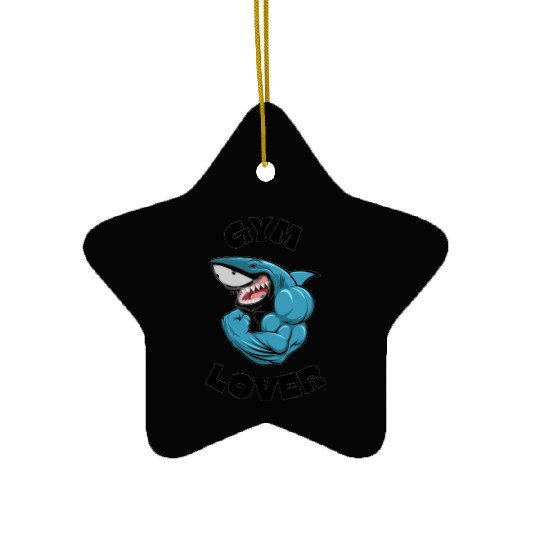 Blue Illustrated Shark Gym Lover Ceramic Ornaments