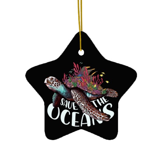 Save The Ocean Sea Turtle Reefs Cartoon Ceramic Ornaments