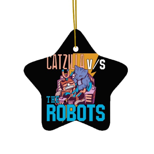 Catzilla Versus Robot Ceramic Ornaments