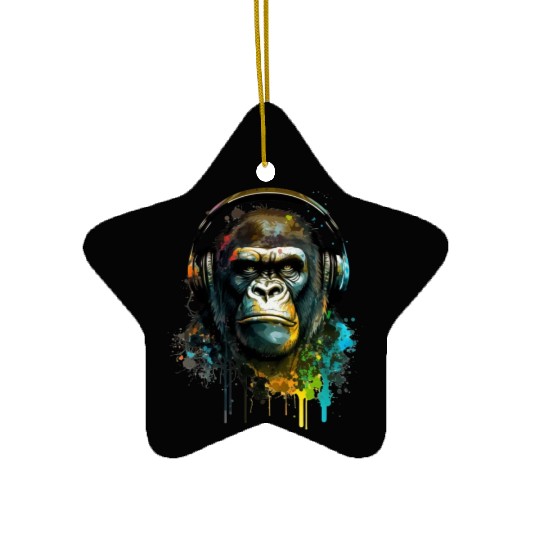 Gorilla headphone music Ceramic Ornaments