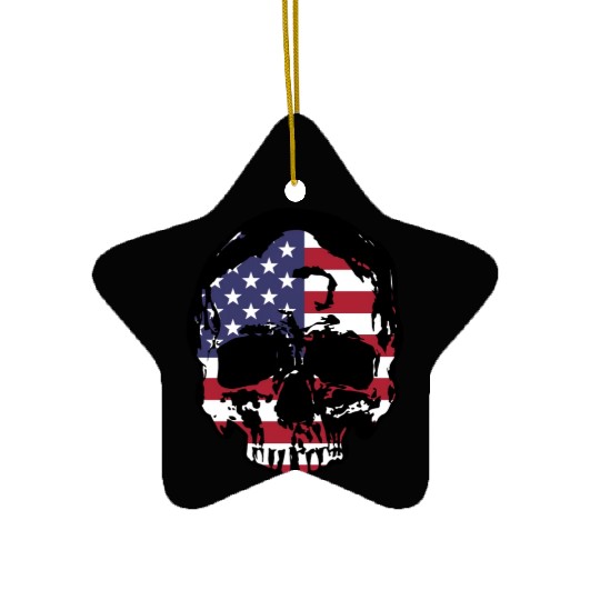 skull head with american flag Ceramic Ornaments