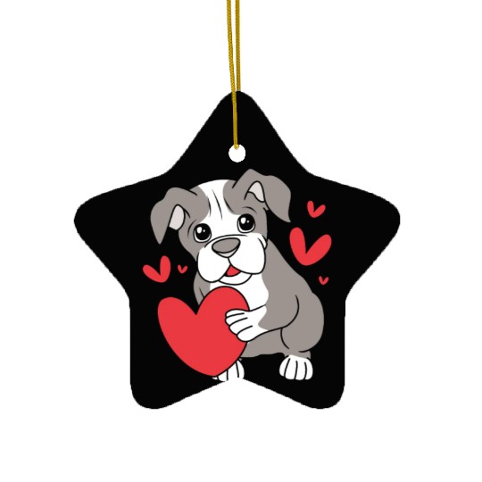 Cute Heart Puppy Boston Terrier Dog Ceramic Ornaments