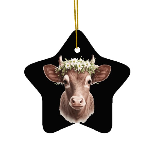 Baby Cow Calf Flower Crown Floral Farm Animal Pet Ceramic Ornaments
