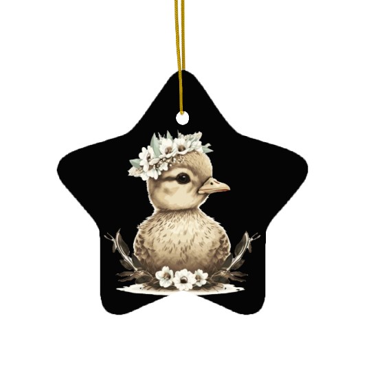 Baby Duck Flower Crown Duckling Floral Farm Animal Ceramic Ornaments