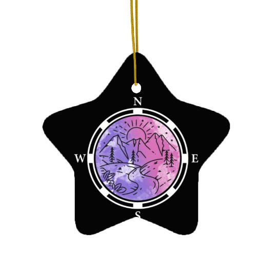 Hiker Mountains Compass climbing Mountaineering Ceramic Ornaments