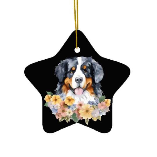 Bernese Mountain Dog Watercolor Floral Ceramic Ornaments