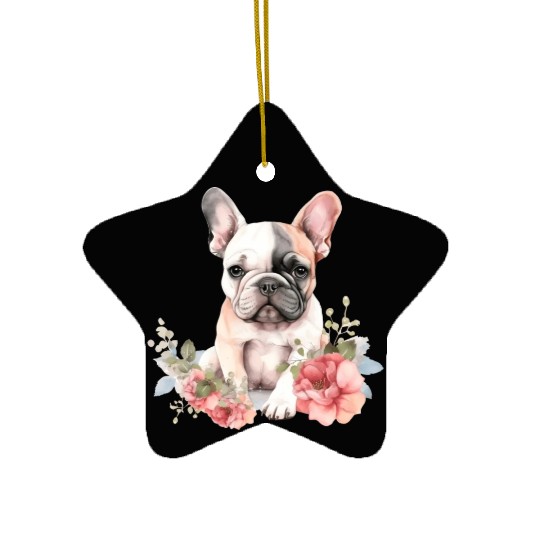 French Bull Dog Watercolor Floral French Bulldog Ceramic Ornaments