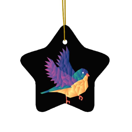 Polygon Shape Multi Colored Bird Pattern Nature Ceramic Ornaments