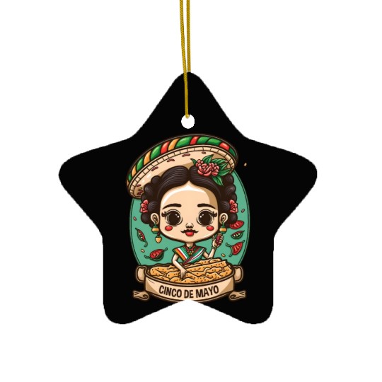 Frida Kahlo & Tacos Funny Cinco De Mayo Mexican Ceramic Ornaments