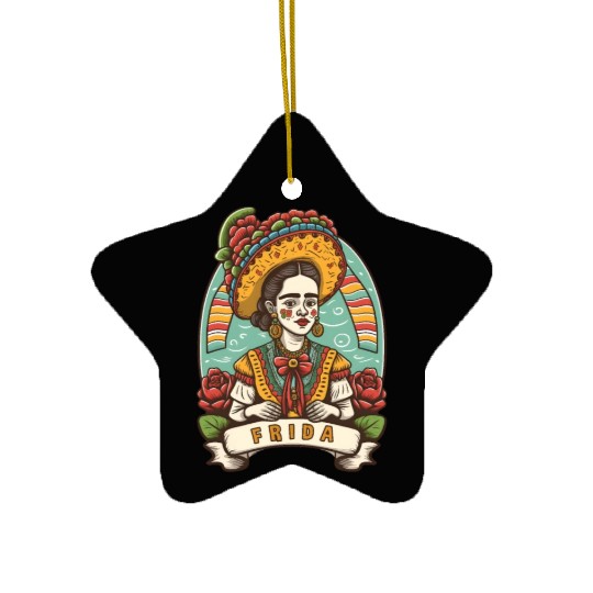 Frida Kahlo Floral Portrait Funny Cinco De Mayo Ceramic Ornaments