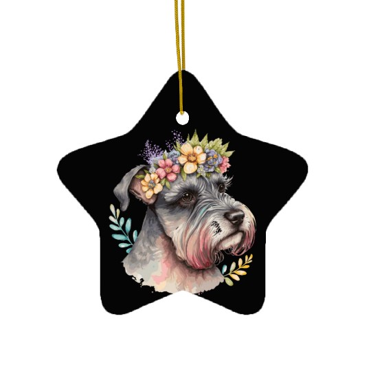Cute Miniature Schnauzer Flower Crown Pet Dog Flor Ceramic Ornaments