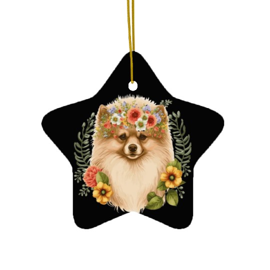Cute Pomeranian Pom Flower Crown Pet Dog Breed Flo Ceramic Ornaments