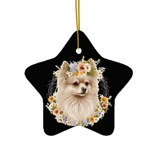 Cute Pomeranian Pom Flower Crown Pet Dog Breed Flo Ceramic Ornaments
