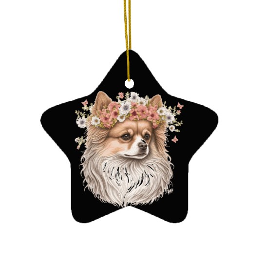 Cute Pomeranian Pom Flower Crown Pet Dog Breed Flo Ceramic Ornaments
