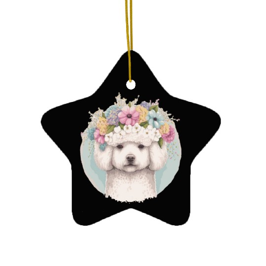 Cute Bichon Frise Flower Crown Pet Dog Floral Pupp Ceramic Ornaments