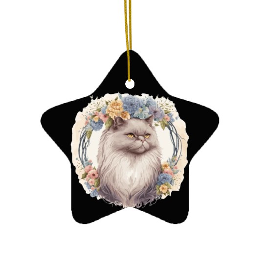 Cute Persian Cat Flower Crown Cats Pet Kitten Ceramic Ornaments