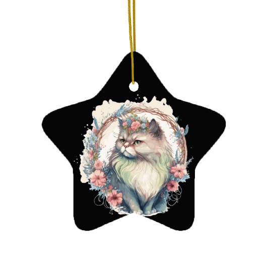 Cute Persian Cat Flower Crown Cats Pet Kitten Ceramic Ornaments